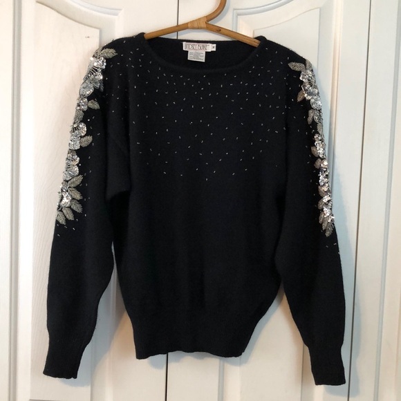 Vintage Lindsey Blake Sequin Beaded Wool Angora Blend Sweater Size Medium - Picture 1 of 5